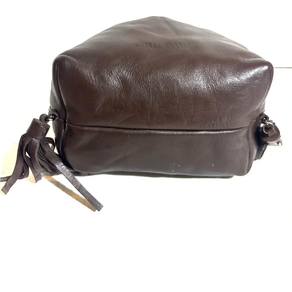 Miu Miu Brown Leather crossbody Drawstring mini Bag